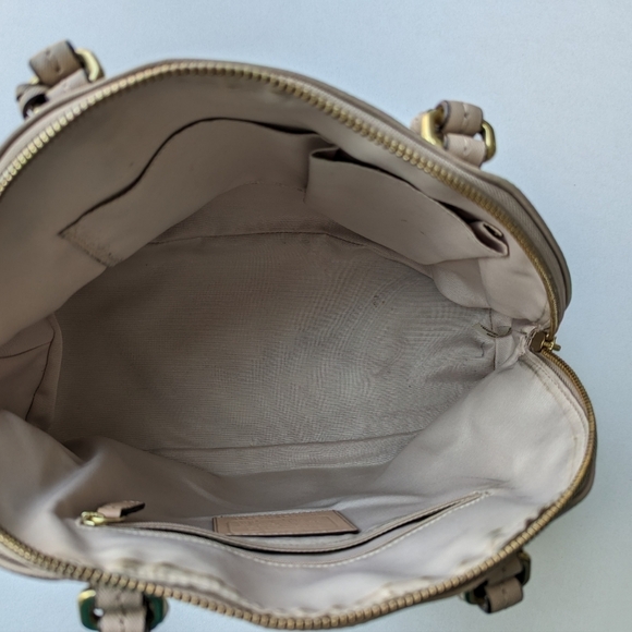 Coach Genuine Leather Cora Dome Satchel Top Handle Zippered Taupe Beige - Picture 5 of 15